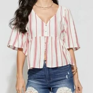 Francesca’s Collections Blue Rain Flowy Striped Blouse